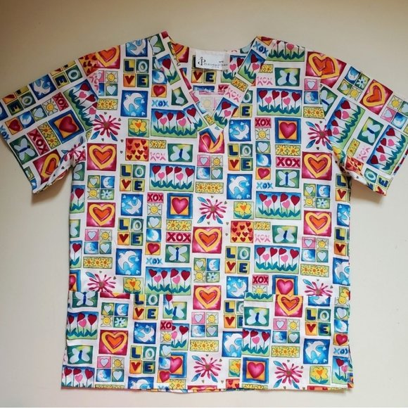 Peace and Love nurses uniform top scrubs - Picture 1 of 2